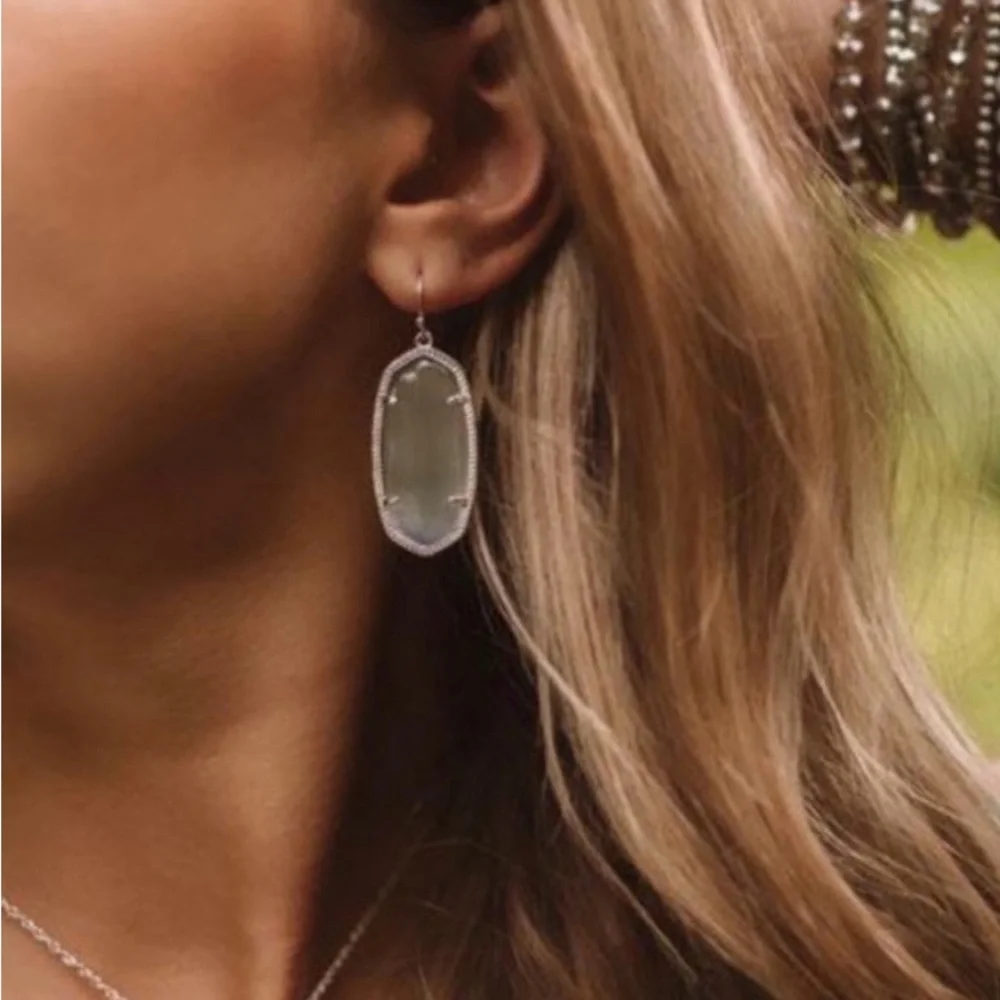 Kendra Scott Elle Slate Cat’s Eye Drop Earrings in Gold Frame